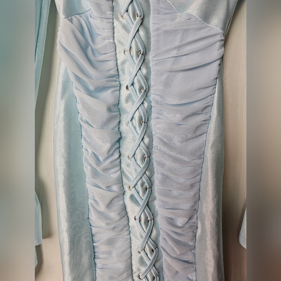 ASOS DESIGN Women's Cup Lace-Up Long Sleeve Mini Dress, Light Blue, Multiple Szs - Picture 10 of 13